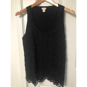 J. CREW BLACK EMBROIDERED OVERLAY  FLORAL LACE TANK TOP, Small
